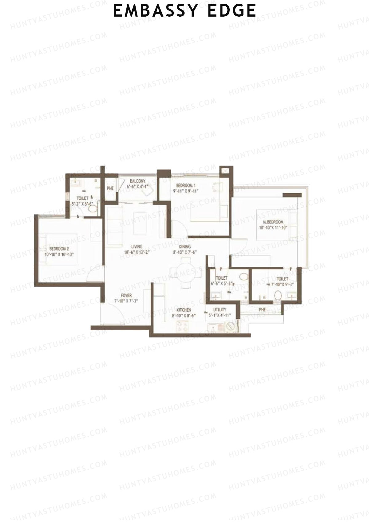 Embassy Edge, Gardenia Block C, Unit 2, 3BHK, Super Area 1392   sq ft 