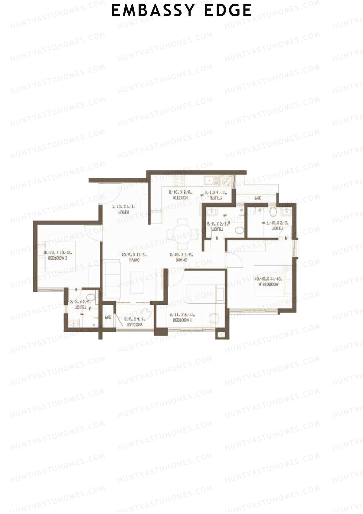 Embassy Edge, Gardenia Block C, Unit 3, 3BHK, Super Area 1338   sq ft 