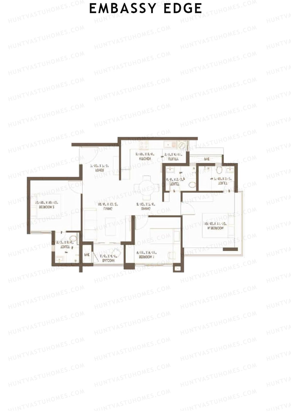 Embassy Edge, Gardenia Block C, Unit 3, 3BHK, Super Area 1392   sq ft 