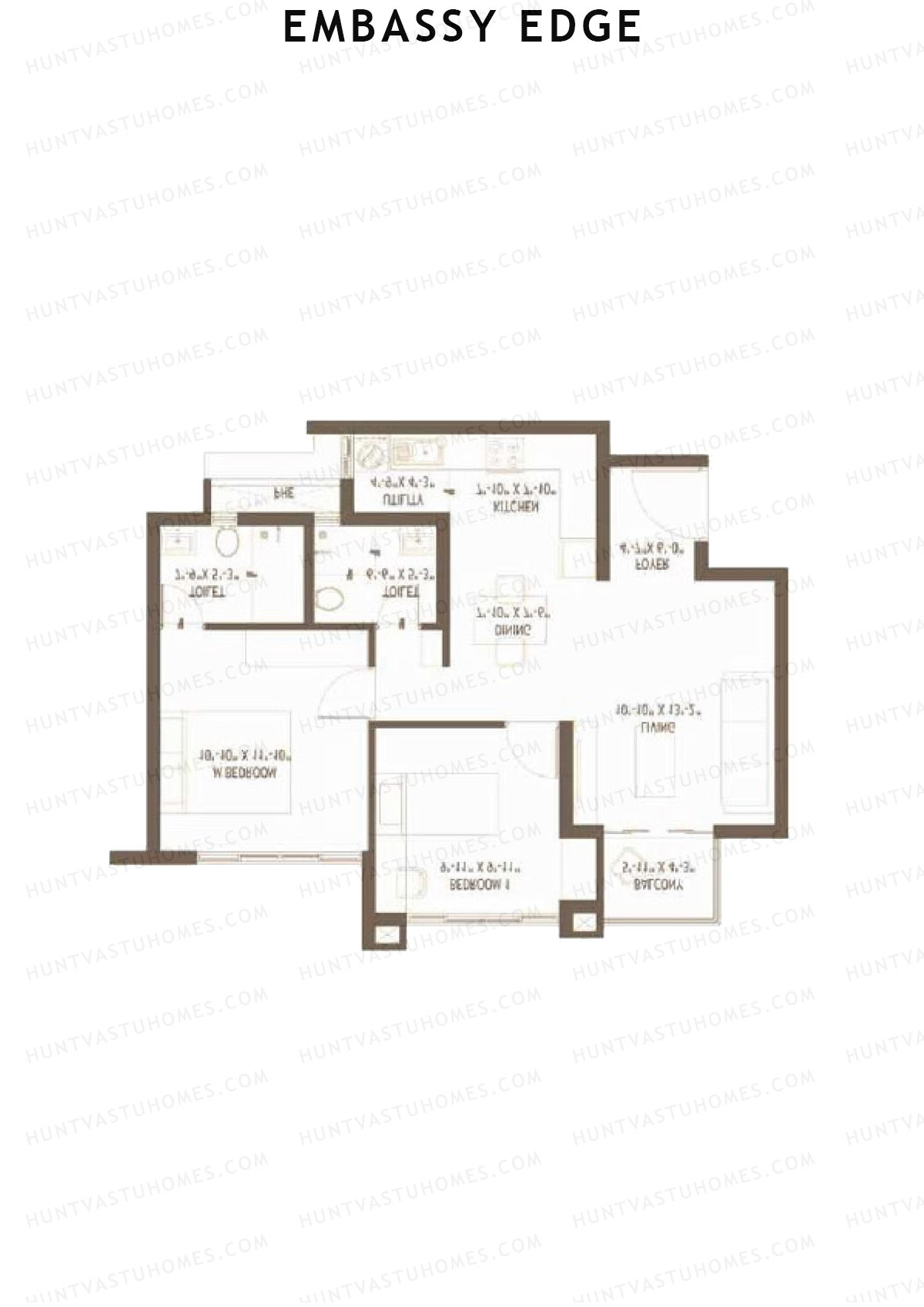 Embassy Edge, Gardenia Block C, Unit 4, 2BHK, Super Area 1023   sq ft 