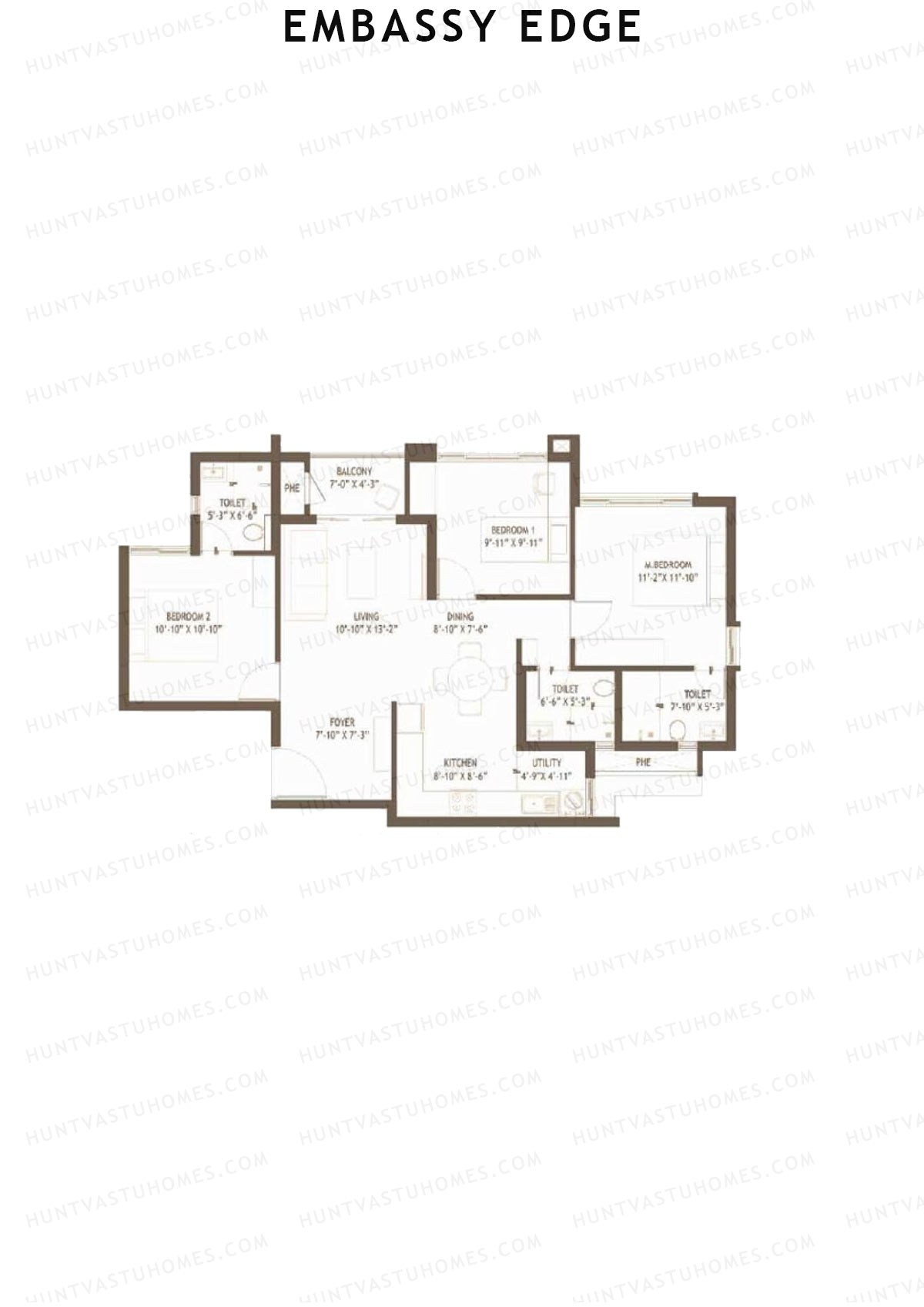 Embassy Edge, Hibiscus Block A, Unit 2, 3BHK, Super Area 1343   sq ft 