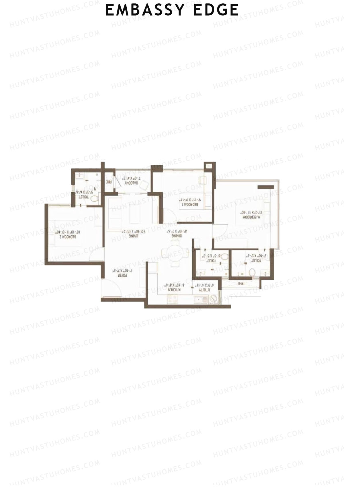 Embassy Edge, Hibiscus Block A, Unit 2, 3BHK, Super Area 1399   sq ft 