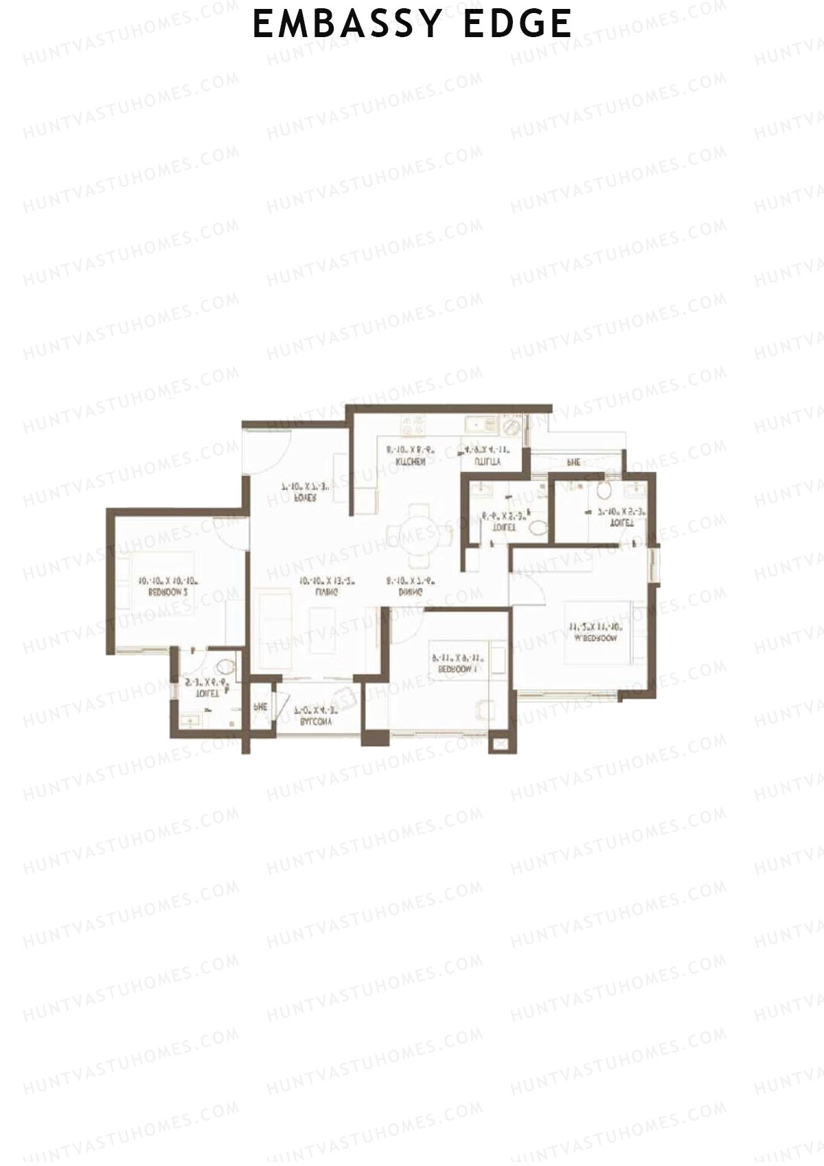 Embassy Edge, Hibiscus Block A, Unit 3, 3BHK, Super Area 1343   sq ft 