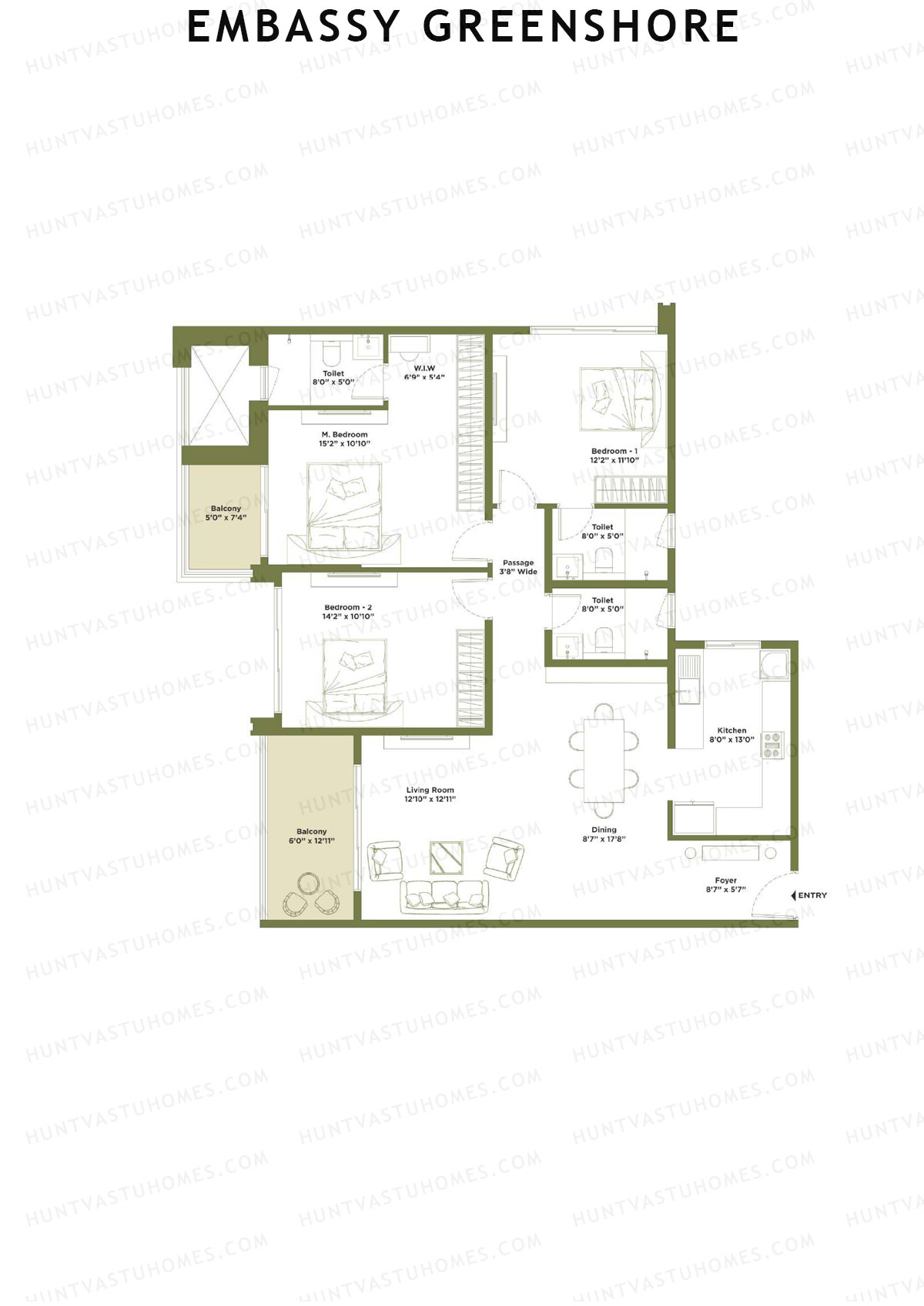 Embassy Greenshore, Tower 2, Unit 4, 3BHK, Super Area 1837   sq ft 