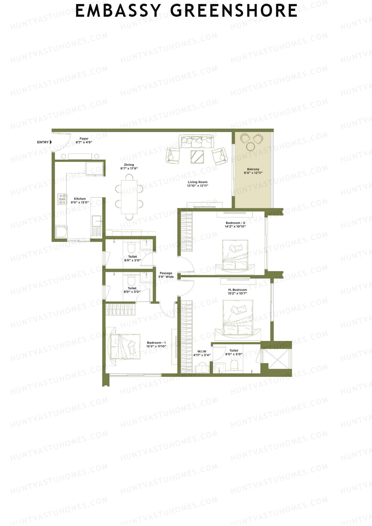 Embassy Greenshore, Tower 3, Unit 7, 3BHK, Super Area 1752   sq ft 
