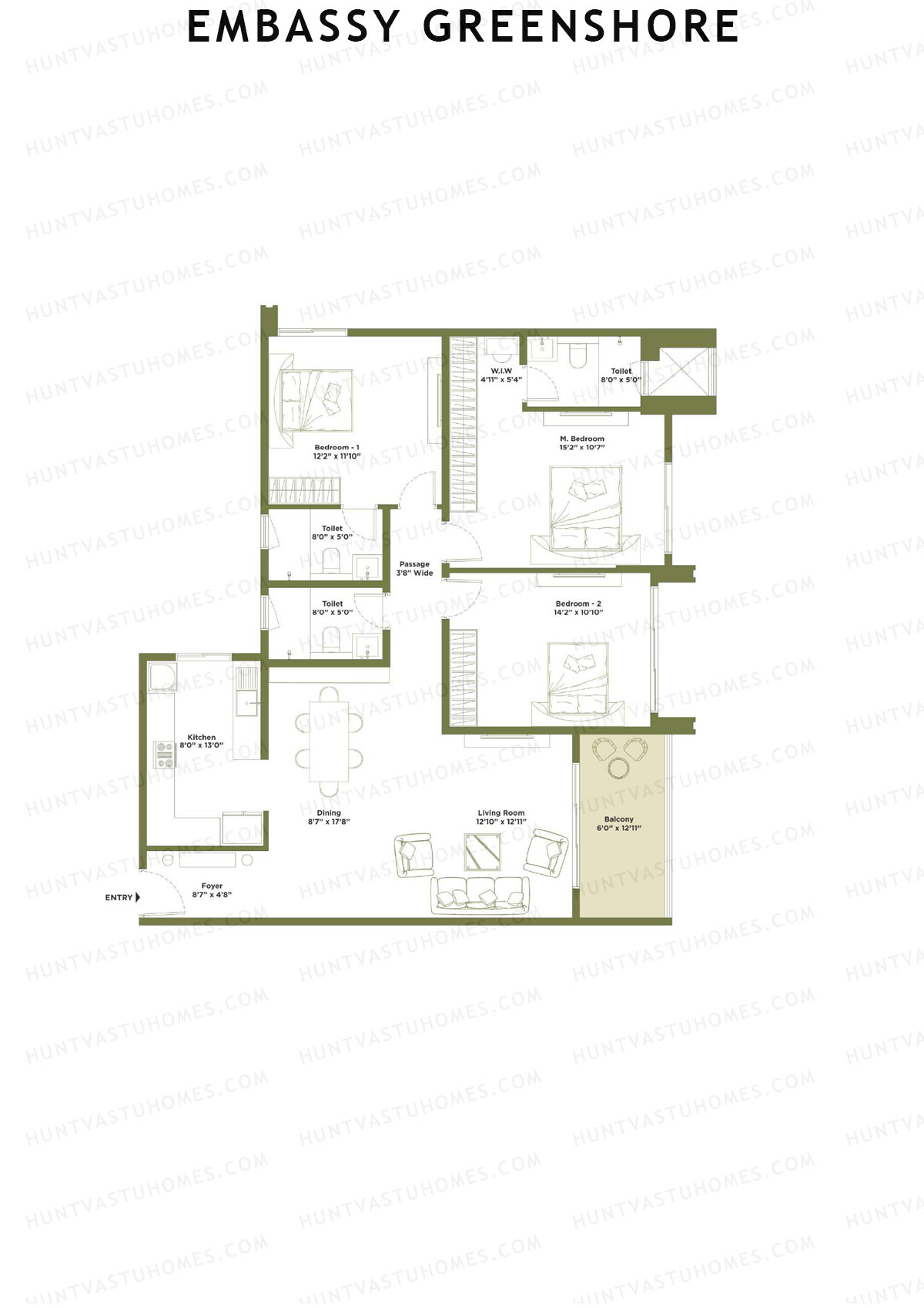Embassy Greenshore, Tower 5, Unit 6, 3BHK, Super Area 1750   sq ft 
