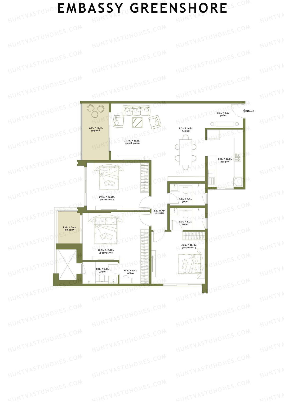 Embassy Greenshore, Tower 7, Unit 3, 3BHK, Super Area 1837   sq ft 