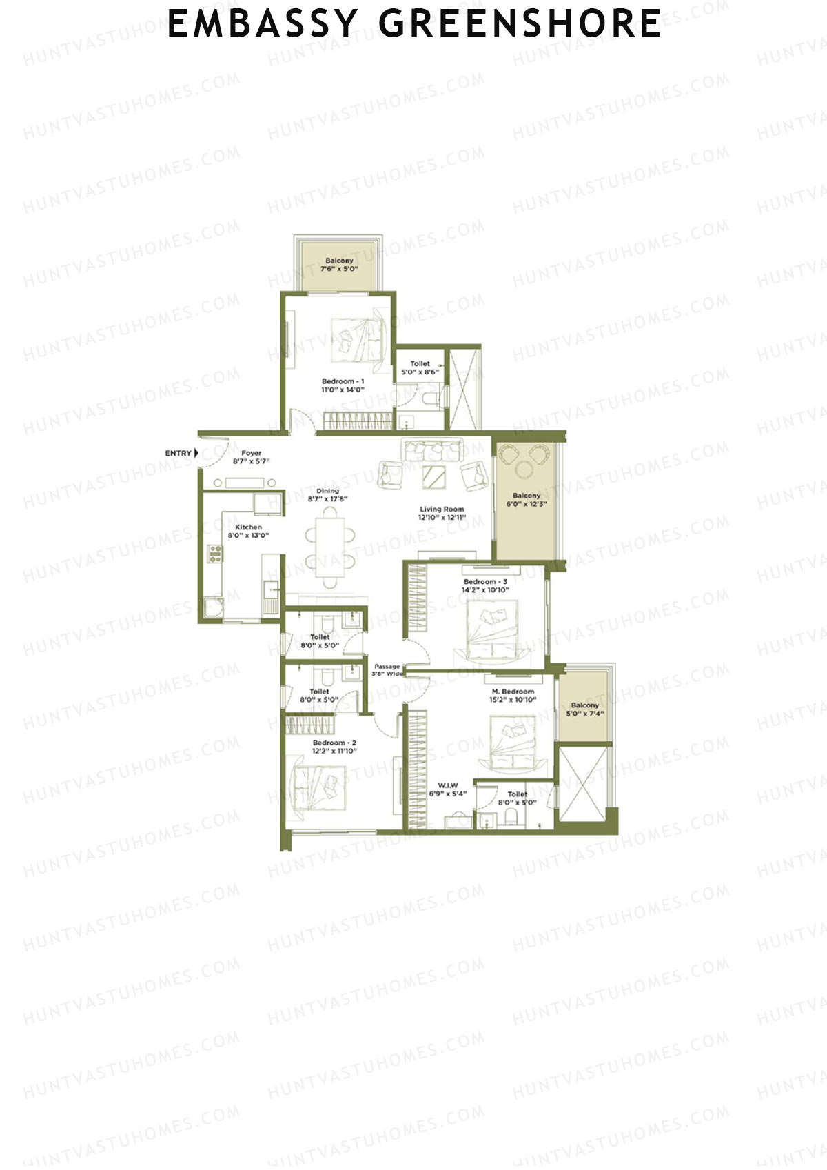 Embassy Greenshore, Tower 8, Unit 3, 4BHK, Super Area 2203   sq ft 