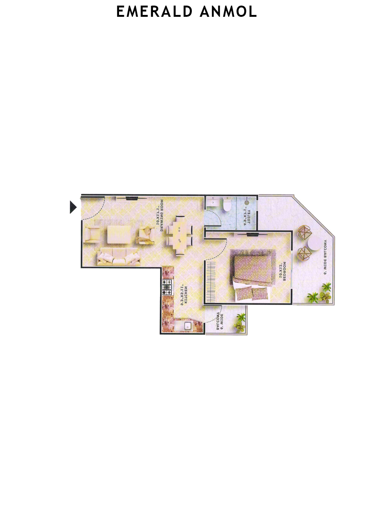 Emerald Anmol Tower A10 Unit 2 (Type 1BHK) Floor Plan