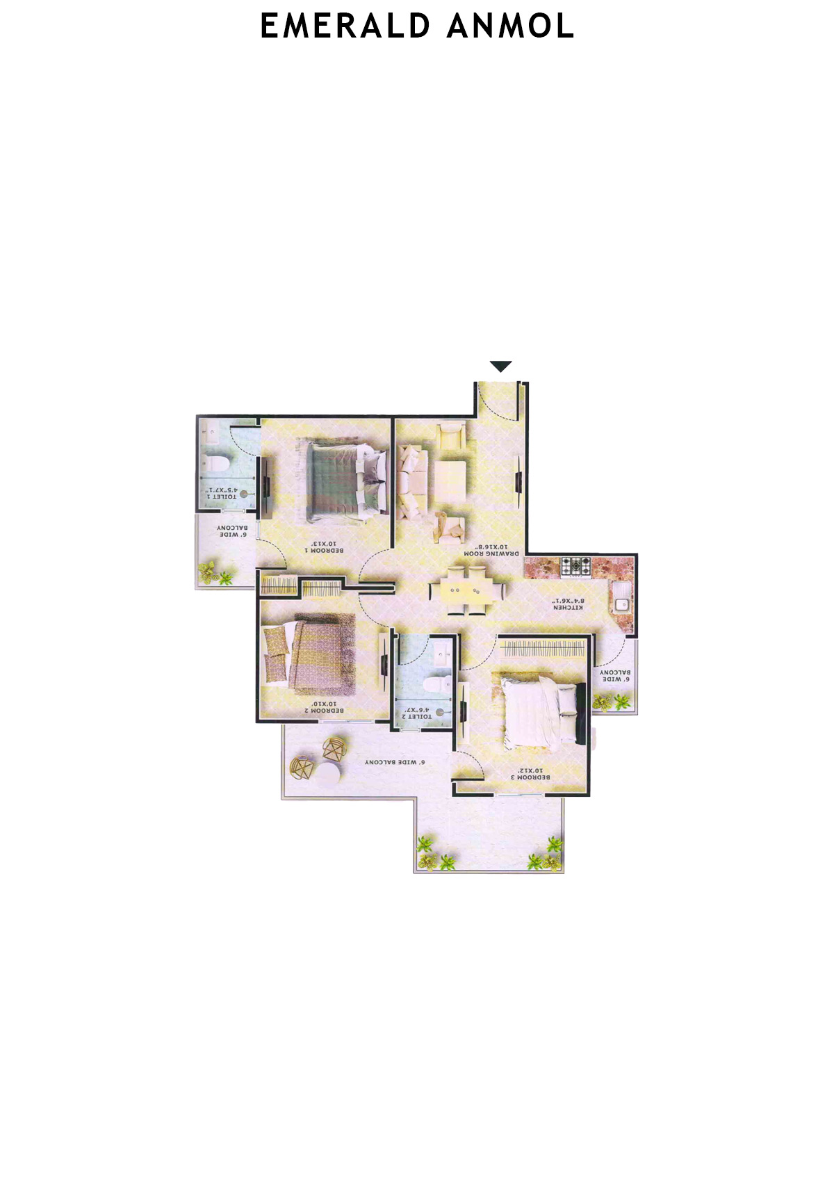 Emerald Anmol Tower A6 Unit 3 (Type 3BHK) Floor Plan