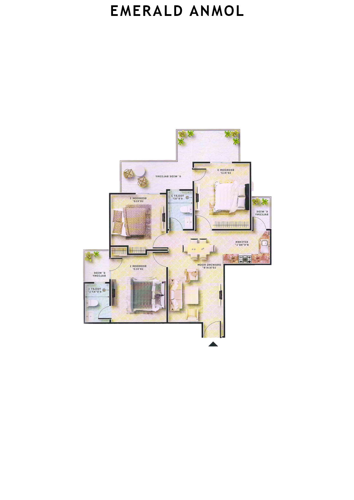 Emerald Anmol Tower A6 Unit 4 (Type 3BHK) Floor Plan
