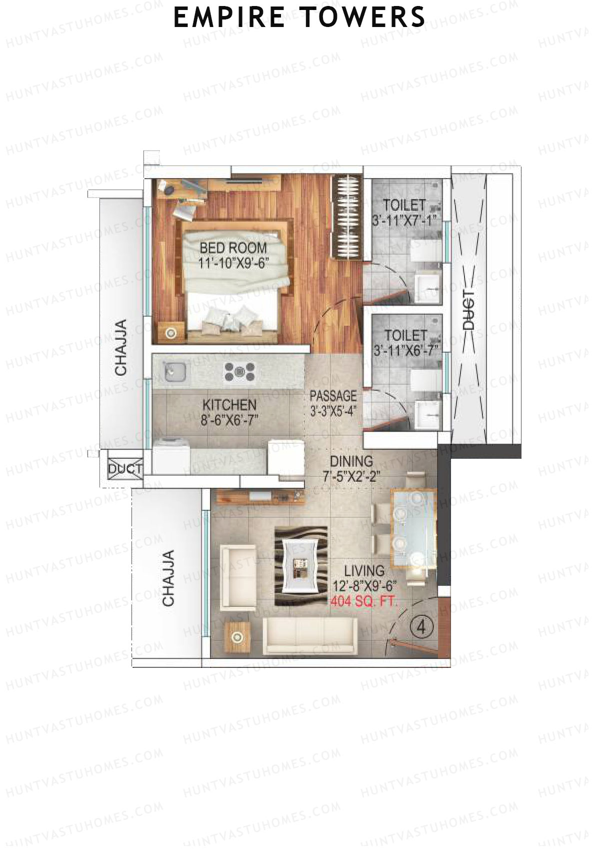 Empire Towers Wing A Unit 4 (Type 1) Floor Plan
