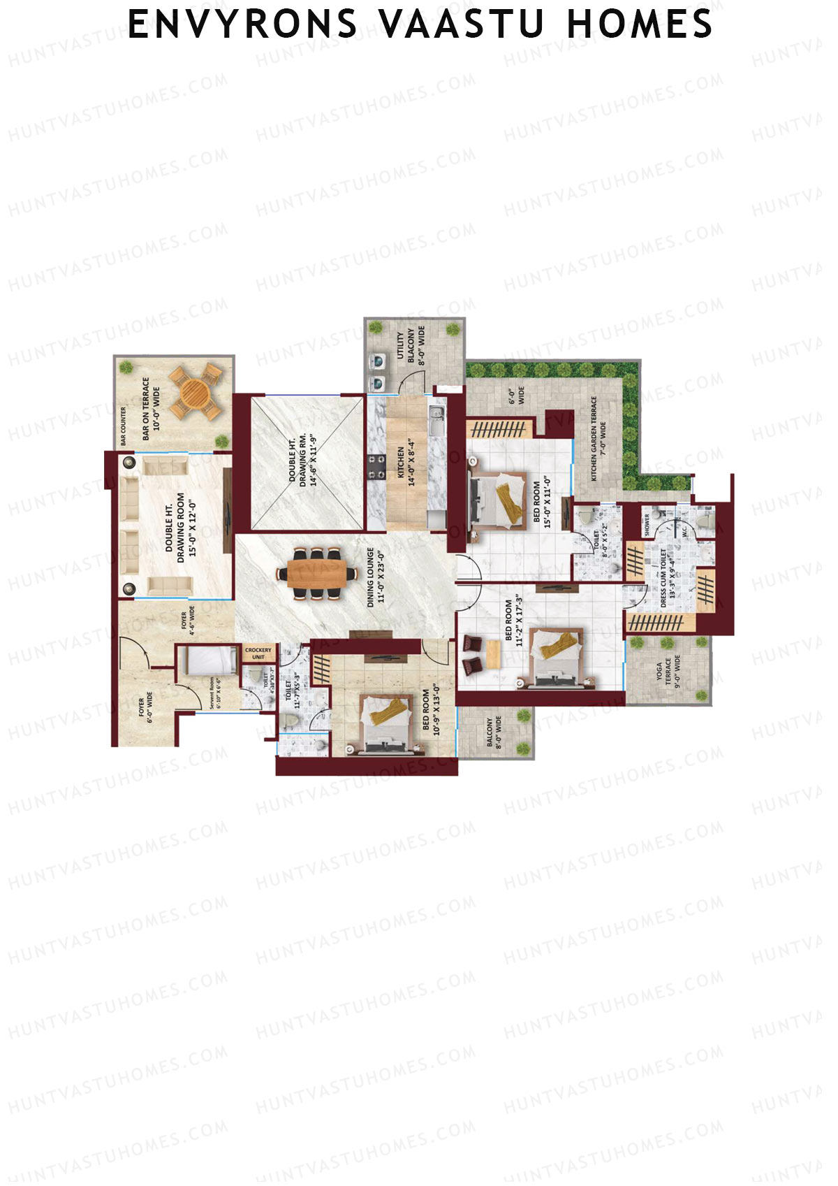Envyrons Vaastu Homes Tower 1 Unit 7 (Even Floors) Floor Plan