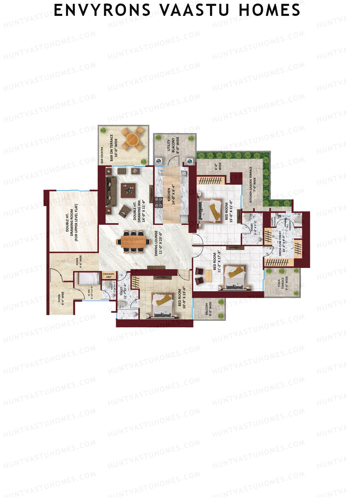 Envyrons Vaastu Homes Tower 1 Unit 7 (Odd Floors) Floor Plan