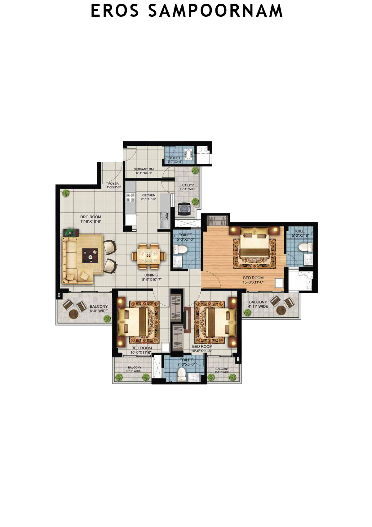 Eros Sampoornam Tower A3 Unit 3 Floor Plan