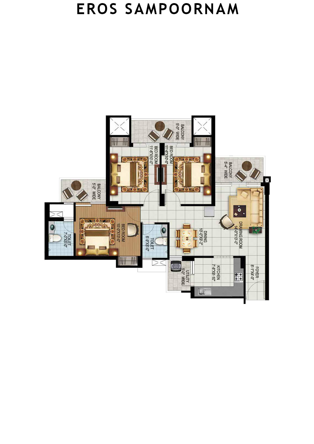 Eros Sampoornam Tower G2 Unit 5 (Type 1A) Floor Plan