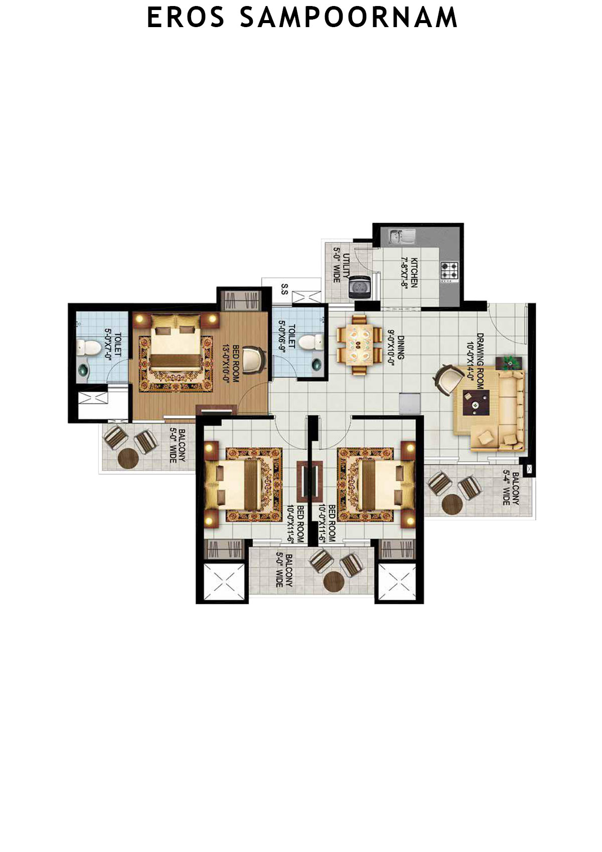 Eros Sampoornam Tower G2 Unit 6 (Type 1) Floor Plan