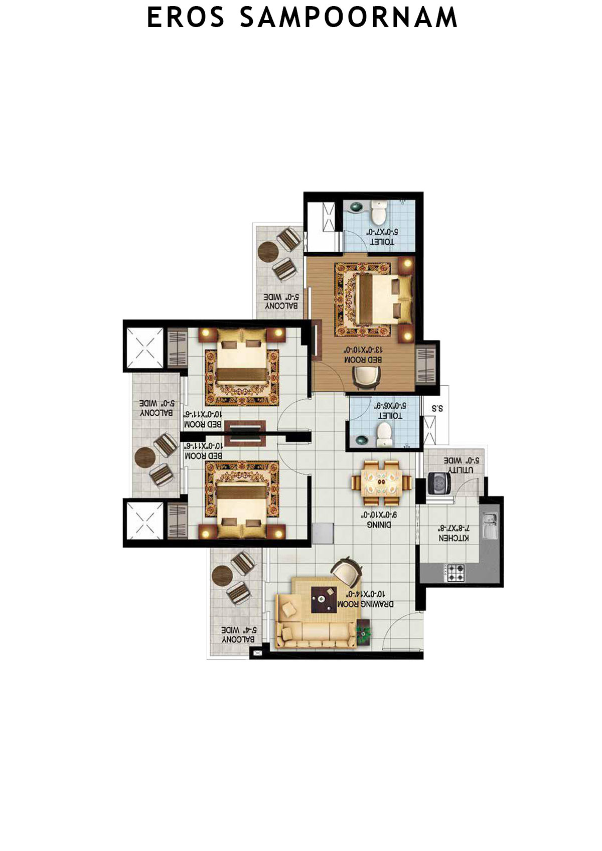 Eros Sampoornam Tower G3 Unit 1 (Type 1) Floor Plan
