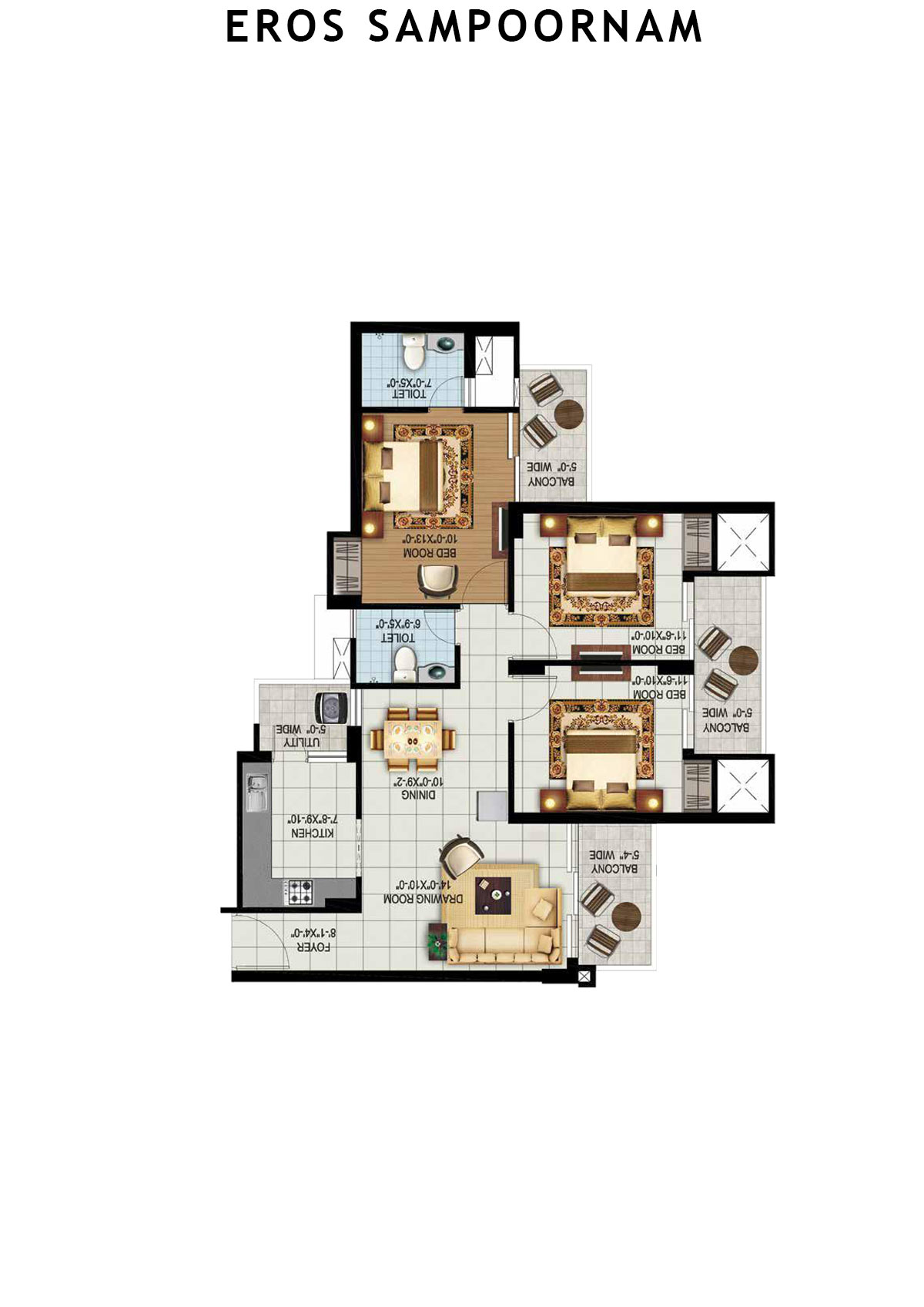 Eros Sampoornam Tower G3 Unit 2 (Type 1A) Floor Plan