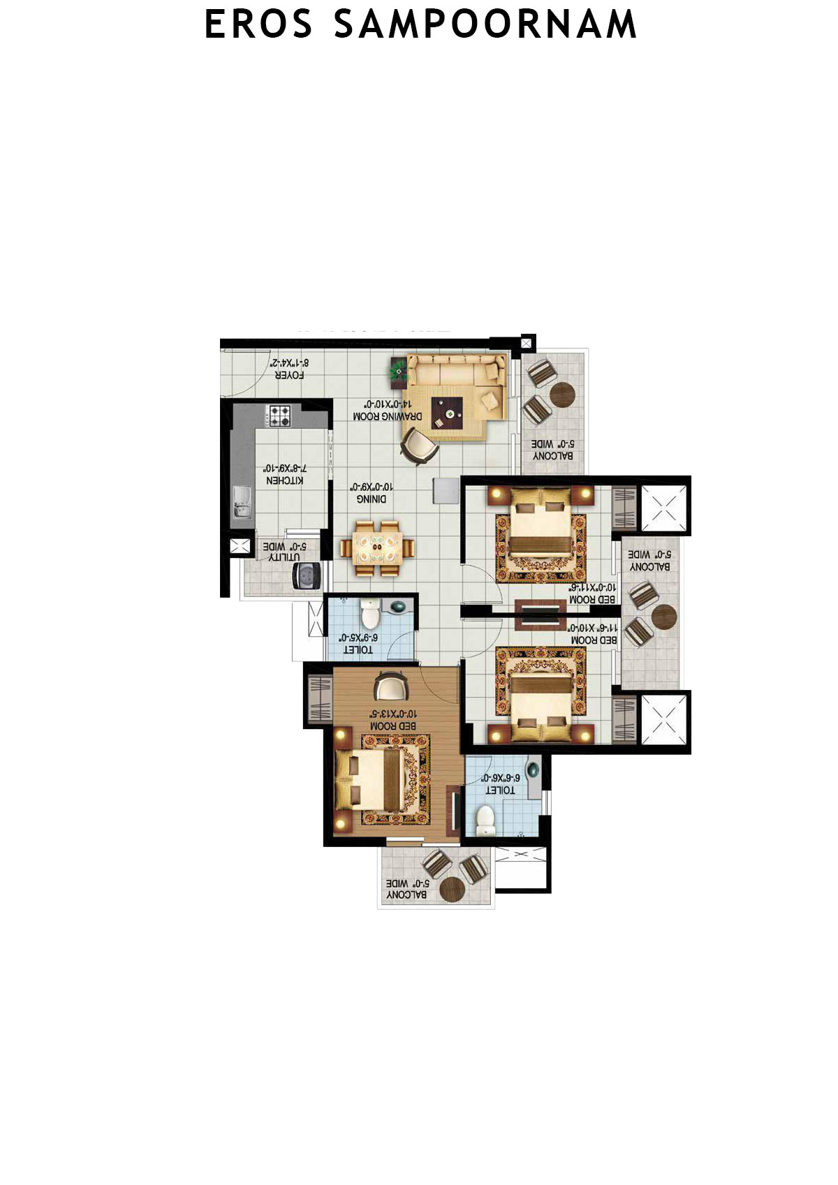 Eros Sampoornam Tower G3 Unit 3 (Type 2) Floor Plan