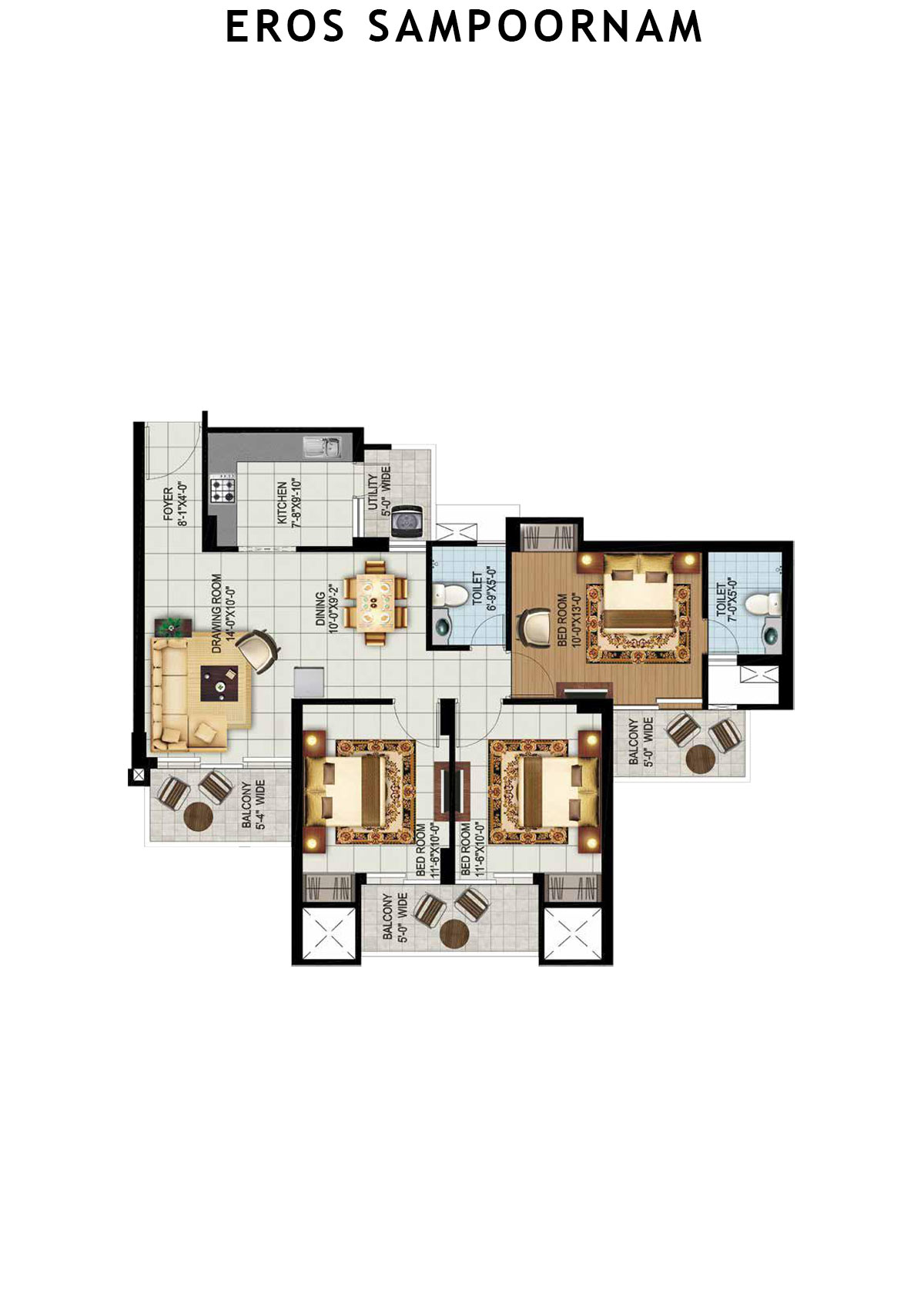 Eros Sampoornam Tower G4 Unit 5 (Type 1A) Floor Plan