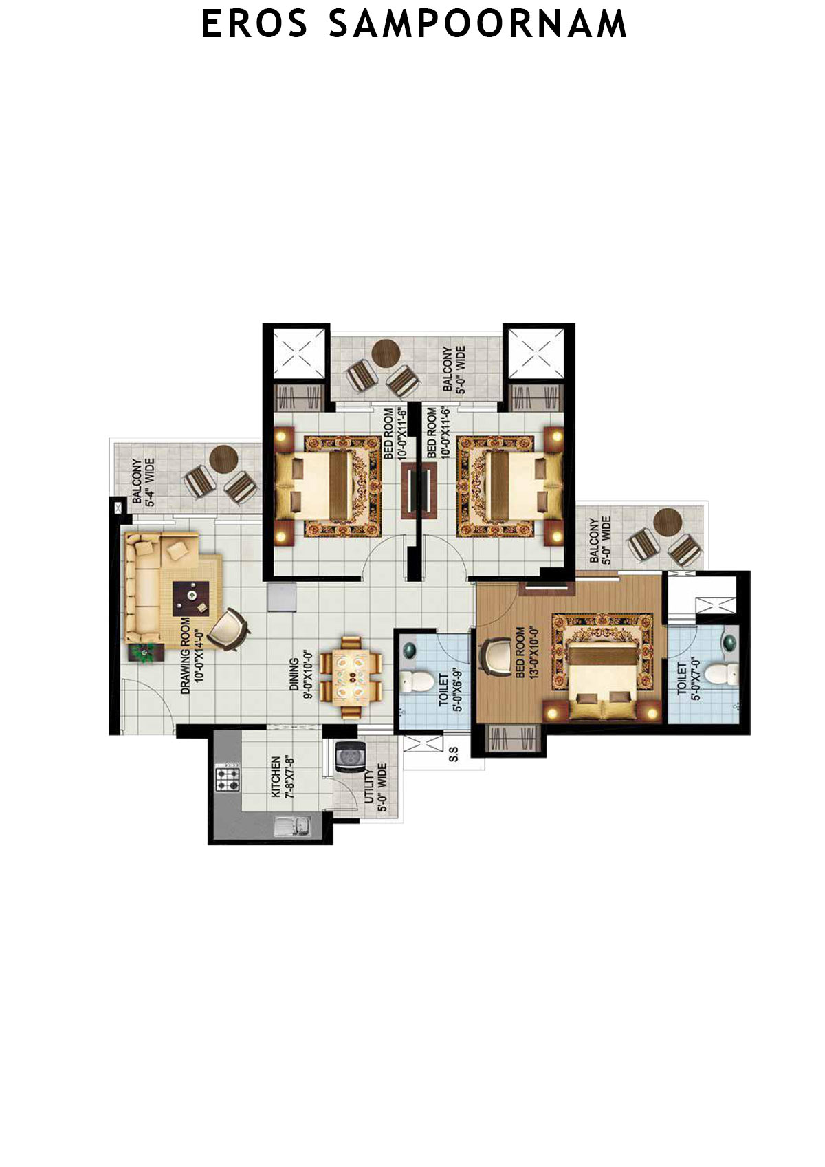 Eros Sampoornam Tower G4 Unit 6 (Type 1) Floor Plan