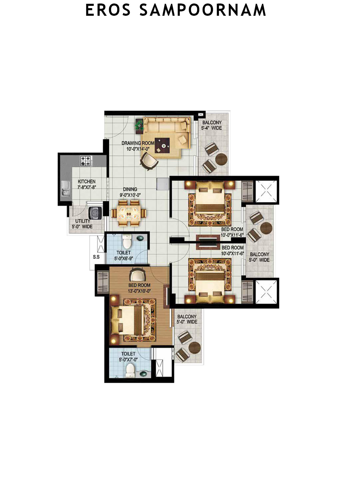 Eros Sampoornam Tower G7 Unit 1 (Type 1) Floor Plan