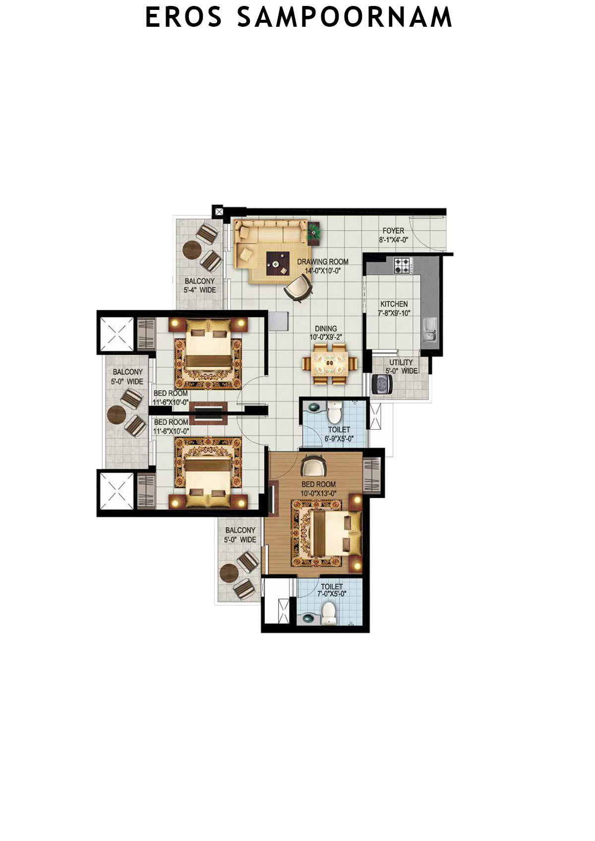 Eros Sampoornam Tower G7 Unit 2 (Type 1A) Floor Plan