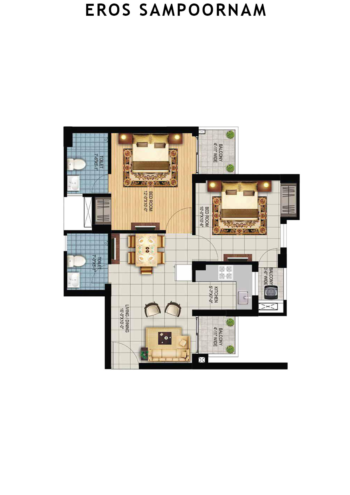 Eros Sampoornam Tower H1 Unit 1 (Type  A) Floor Plan