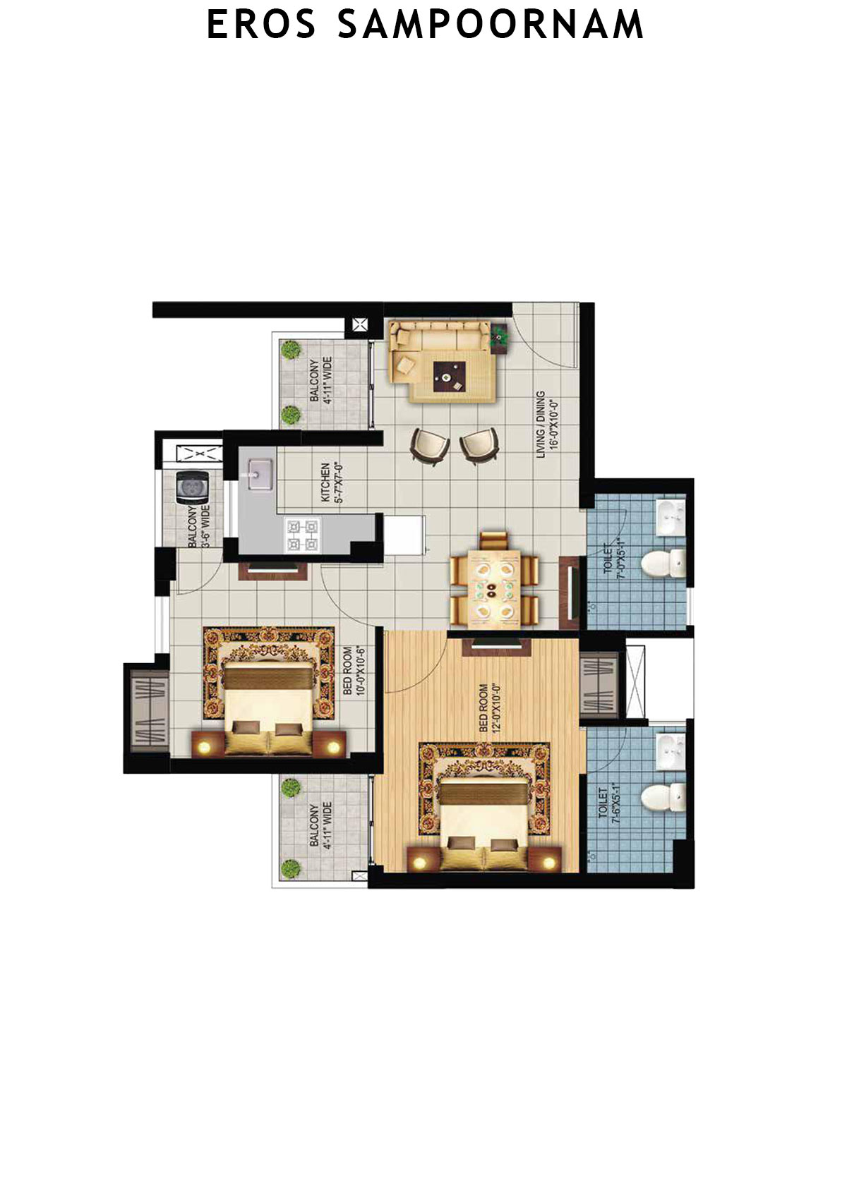 Eros Sampoornam Tower H2 Unit 2 (Type  A) Floor Plan