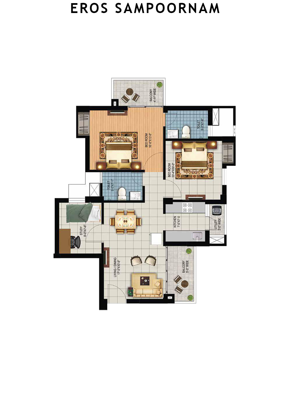 Eros Sampoornam Tower H2 Unit 3 Floor Plan