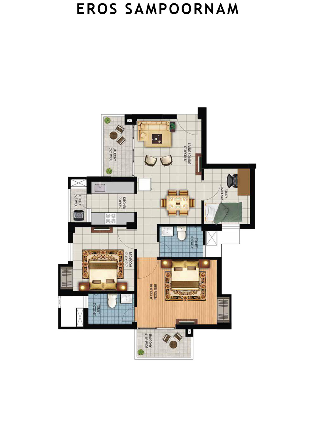 Eros Sampoornam Tower H4 Unit 3 Floor Plan
