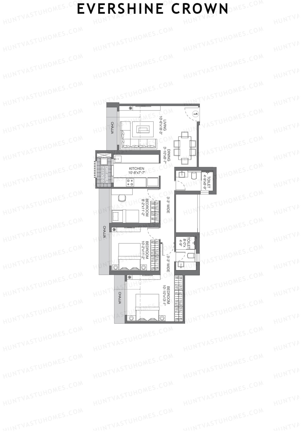Evershine Crown Wing B Unit 1 Floor Plan