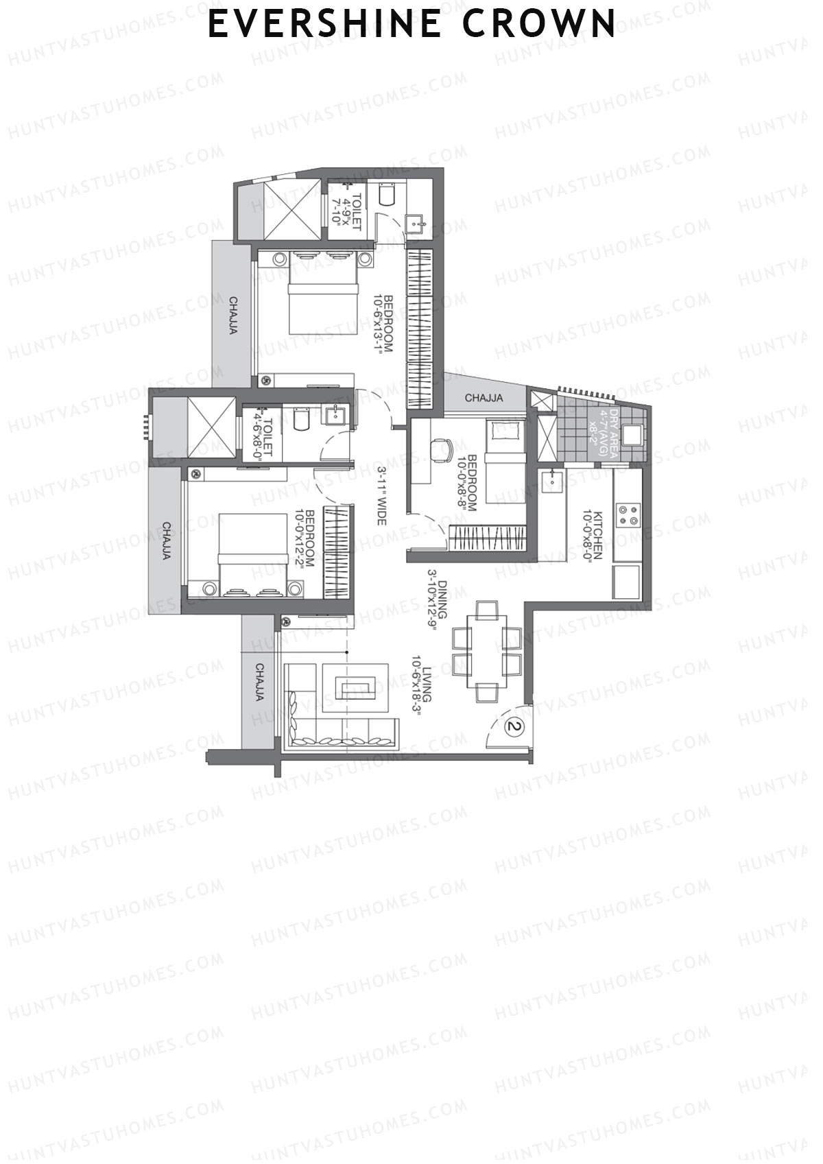 Evershine Crown Wing B Unit 2 Floor Plan