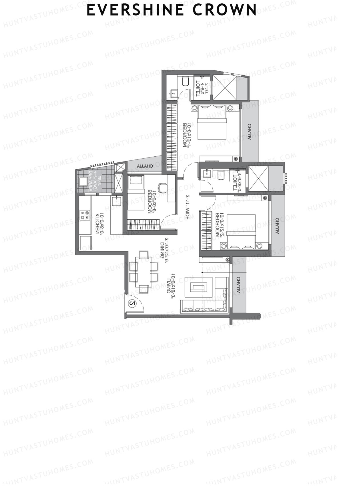 Evershine Crown Wing B Unit 3 Floor Plan