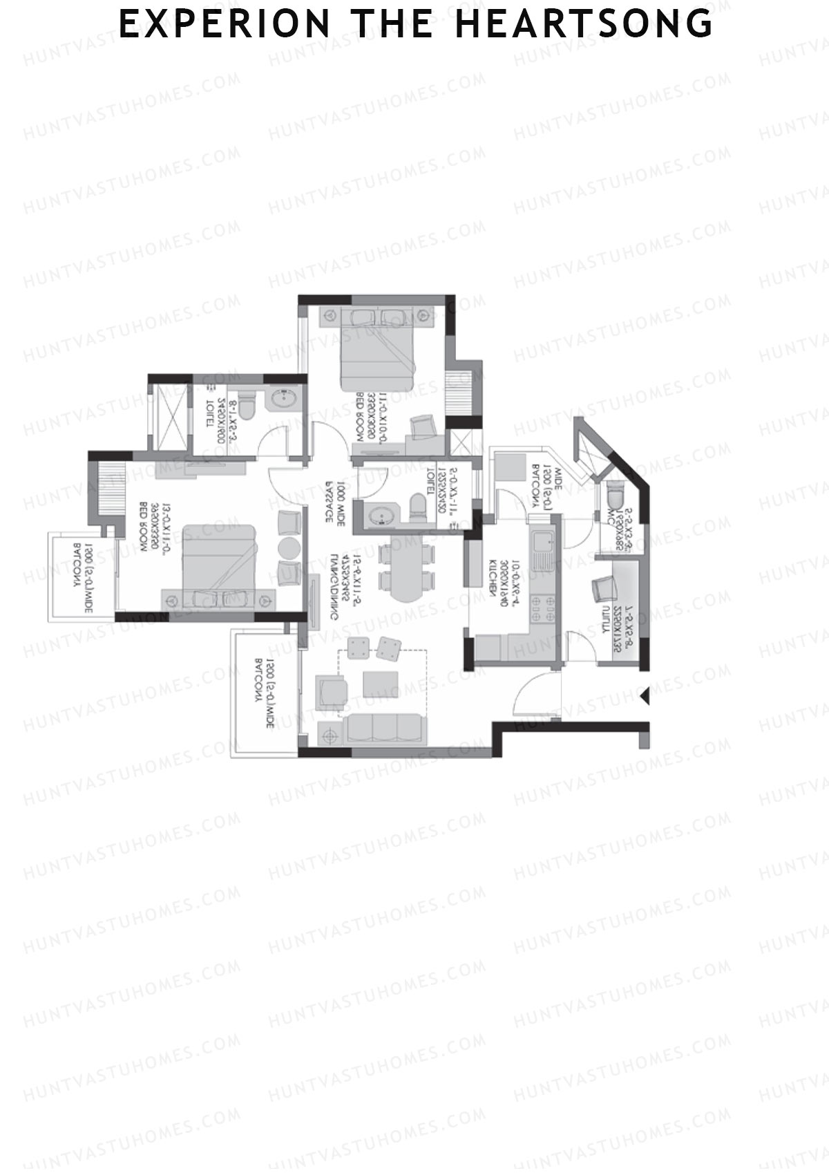 Experion The Heartsong, Tower A1, Unit 1 (Type 1B), 2BHK, Super Area 978   sq ft 