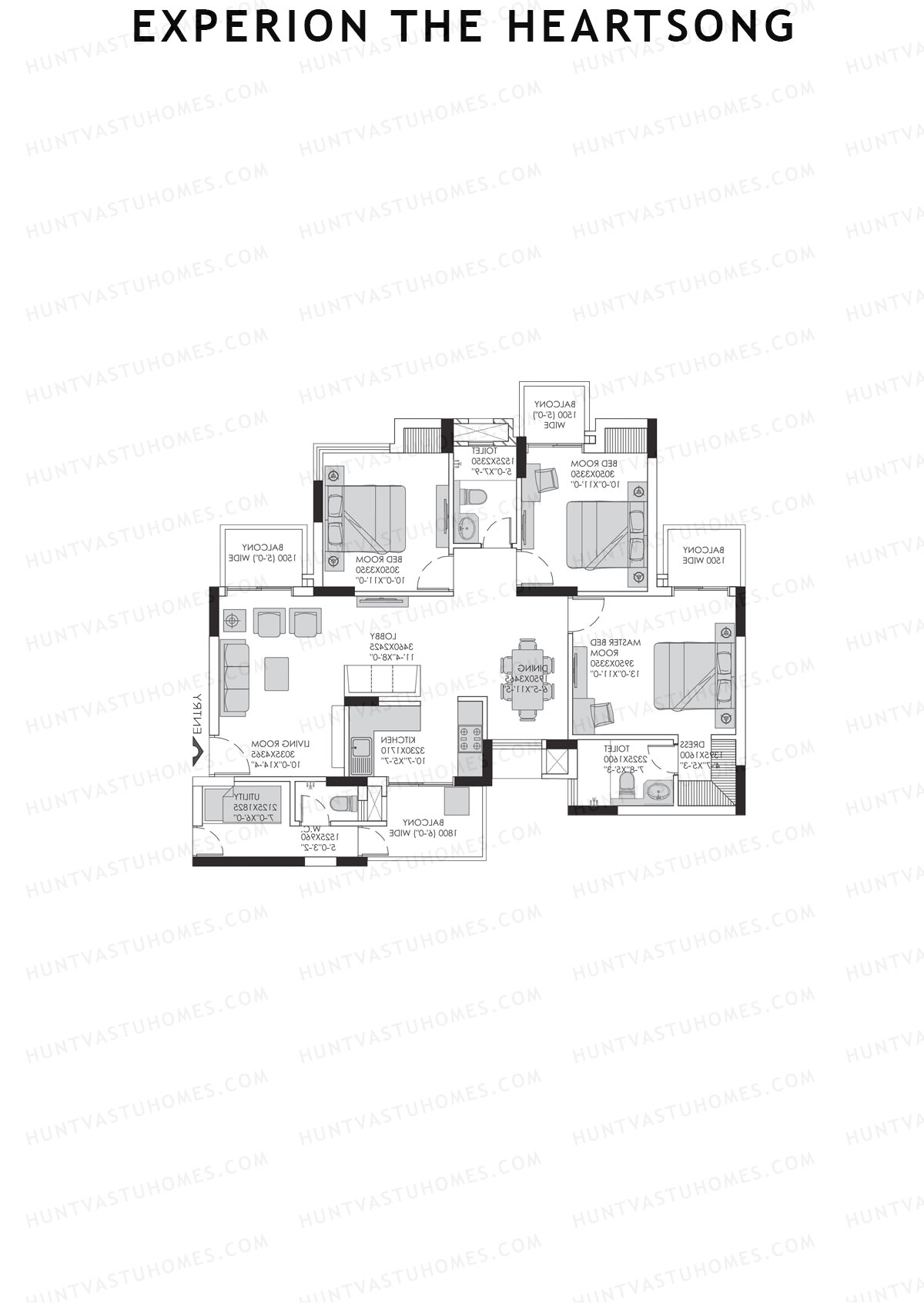 Experion The Heartsong, Tower B2, Unit 1 (Type 2A), 3BHK, Super Area 1275   sq ft 