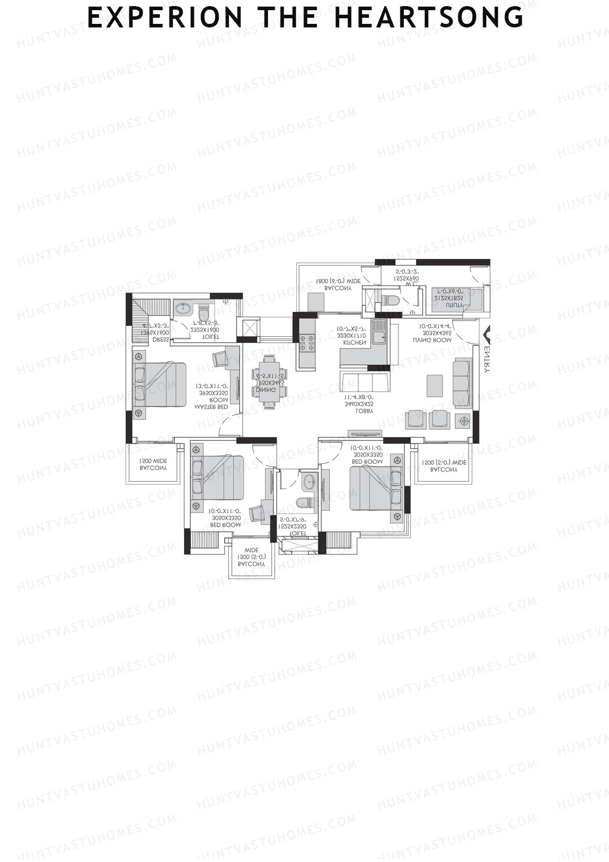 Experion The Heartsong, Tower B3, Unit 3 (Type 2A), 3BHK, Super Area 1275   sq ft 
