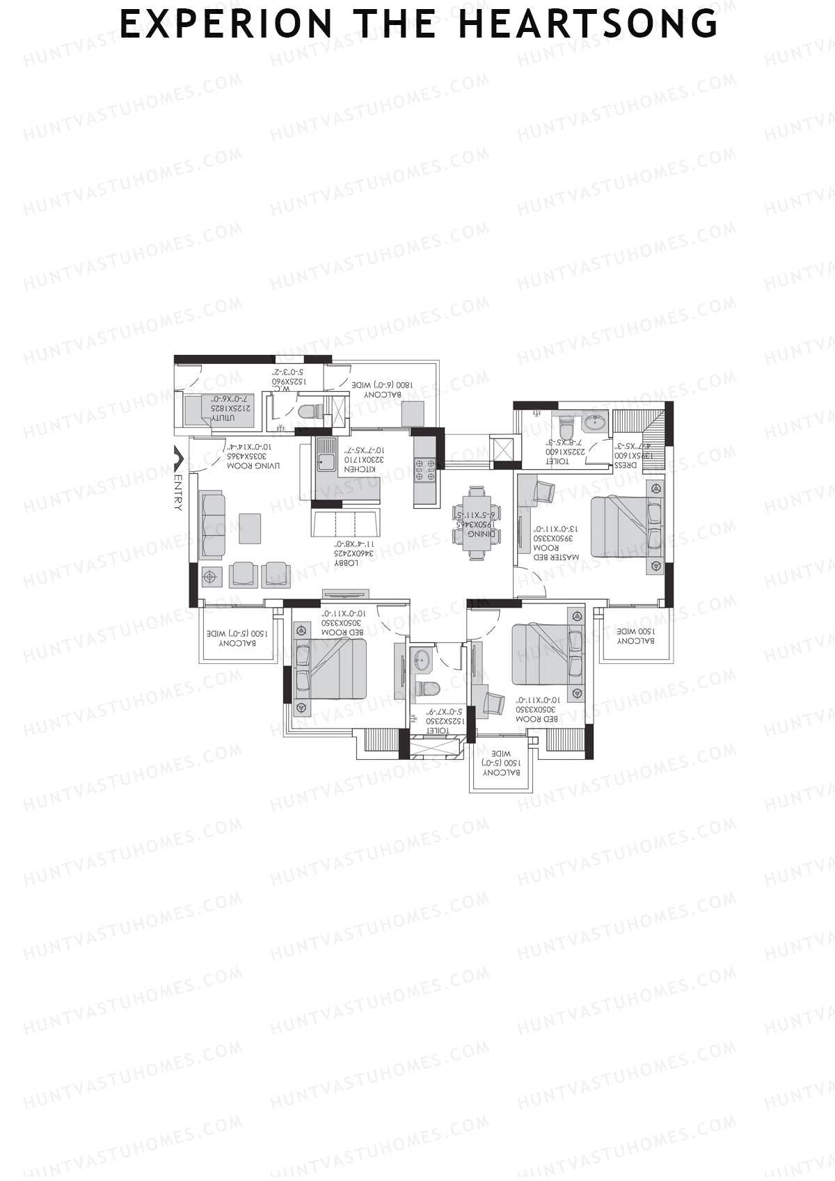 Experion The Heartsong, Tower B6, Unit 2 (Type 2A), 3BHK, Super Area 1275   sq ft 