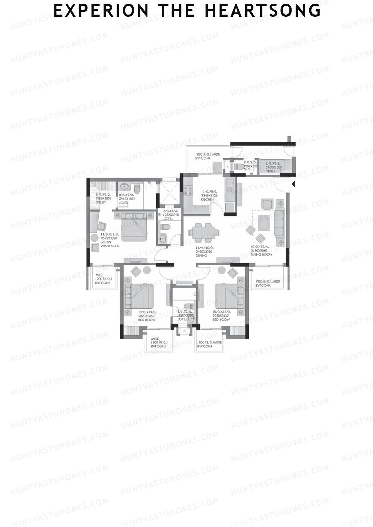 Experion The Heartsong, Tower B8, Unit 1 (Type 3), 3BHK, Super Area 1500   sq ft 