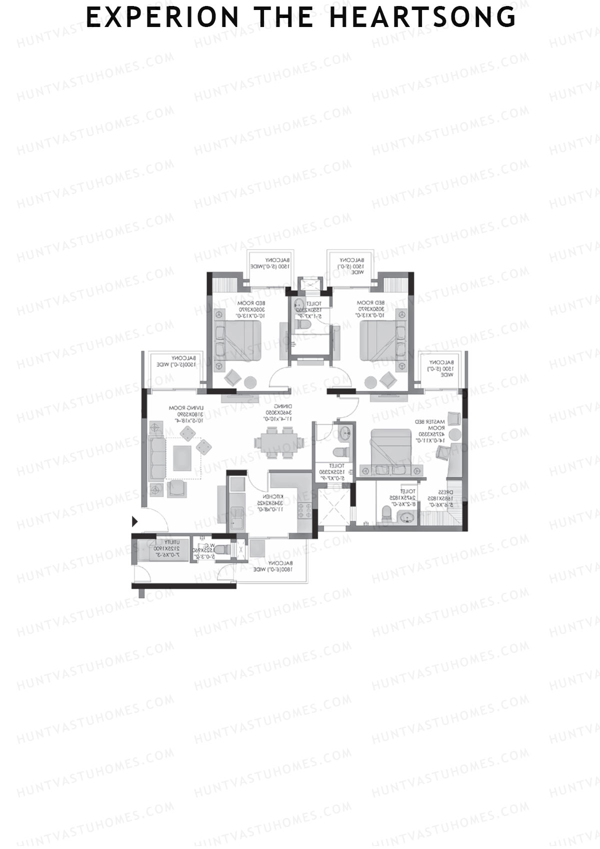 Experion The Heartsong, Tower B9, Unit 3 (Type 3), 3BHK, Super Area 1500   sq ft 