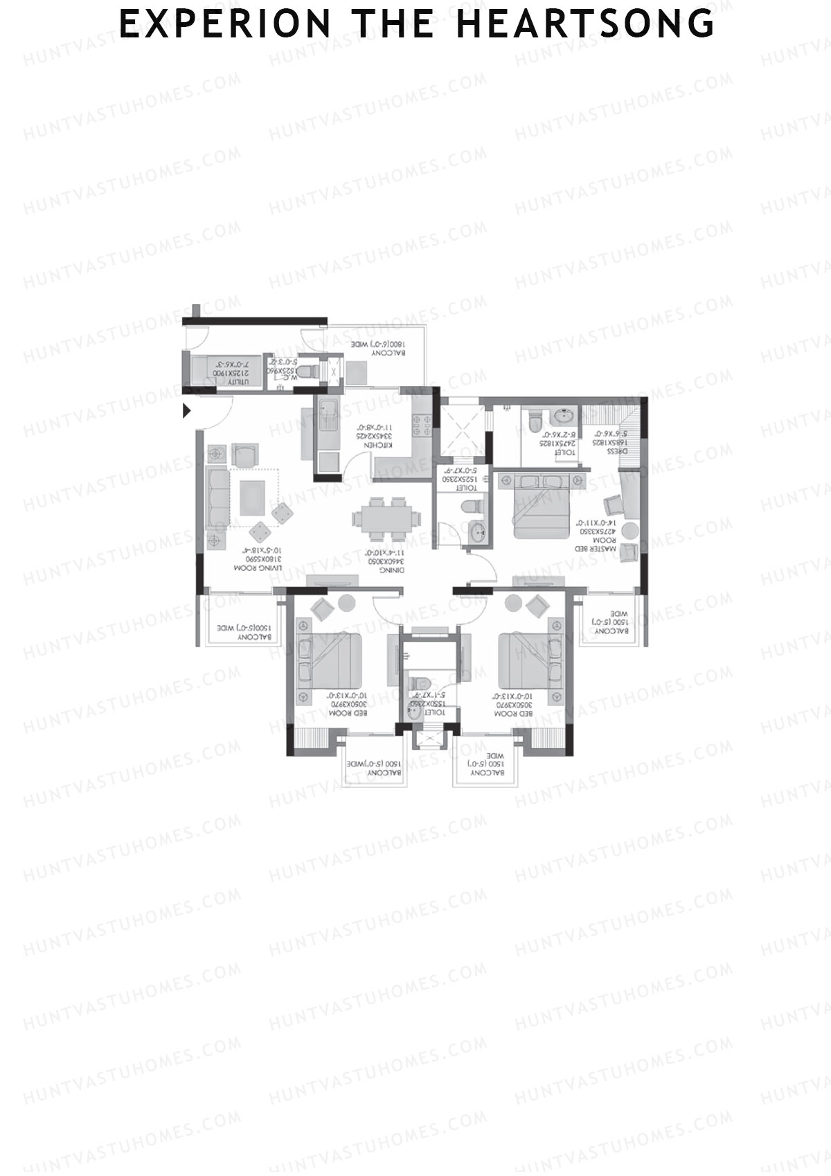 Experion The Heartsong, Tower B9, Unit 4 (Type 3), 3BHK, Super Area 1500   sq ft 