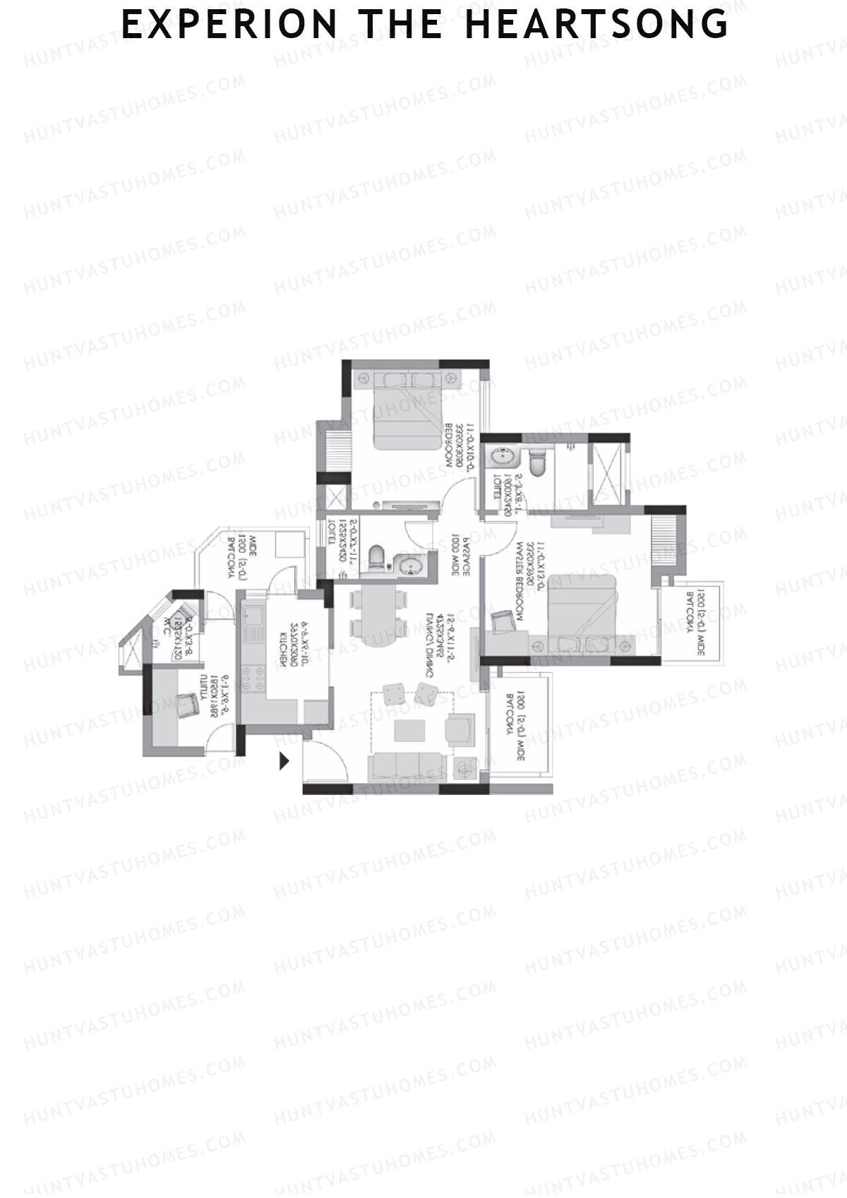 Experion The Heartsong, Tower C1, Unit 2 (Type 1A), 2BHK, Super Area 970   sq ft 