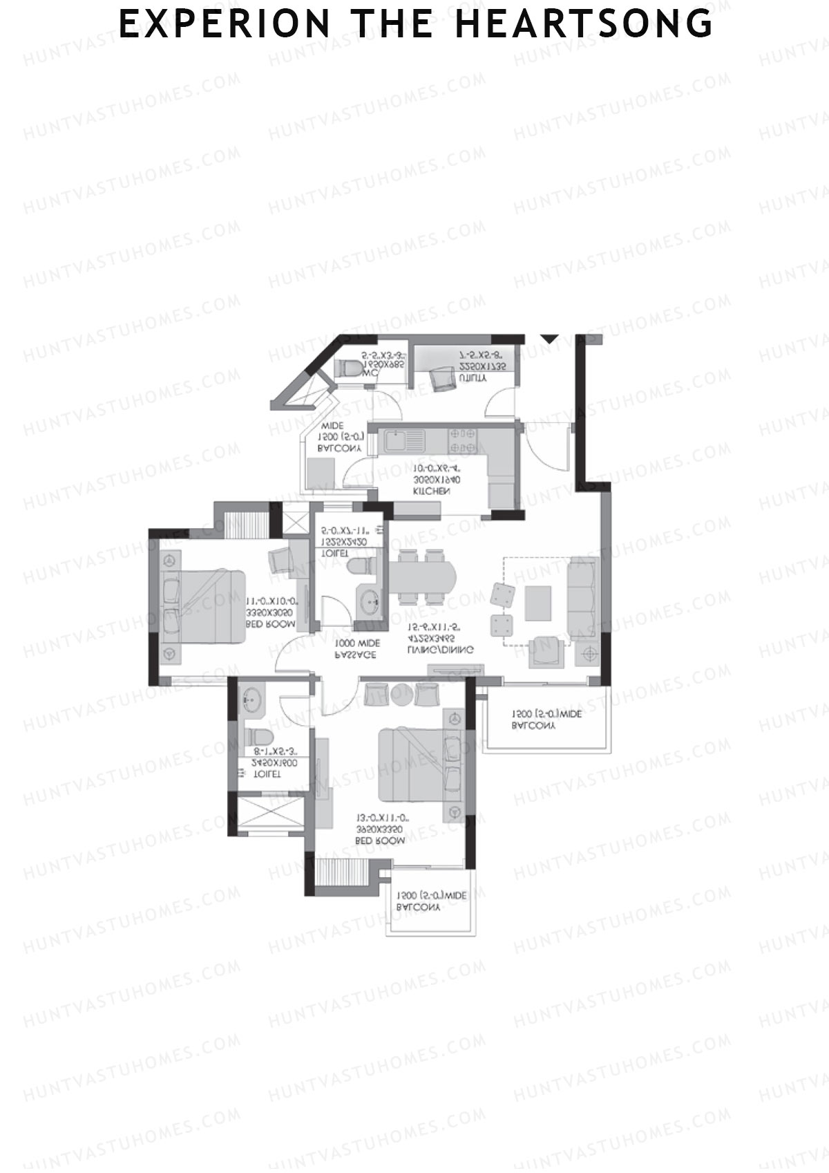 Experion The Heartsong, Tower C2, Unit 1 (Type 1B), 2BHK, Super Area 978   sq ft 