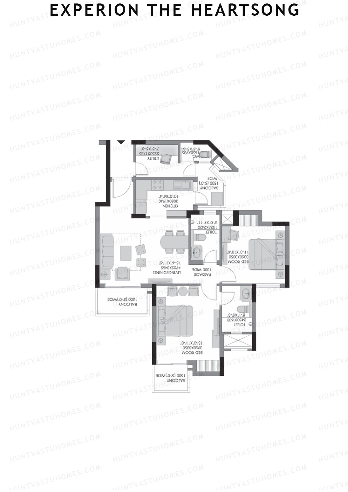 Experion The Heartsong, Tower C2, Unit 6 (Type 1B), 2BHK, Super Area 978   sq ft 
