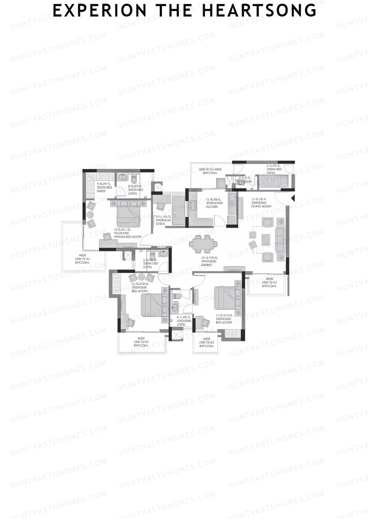 Experion The Heartsong, Tower D1, Unit 1 (Type 4), 3BHK, Super Area 1771   sq ft 