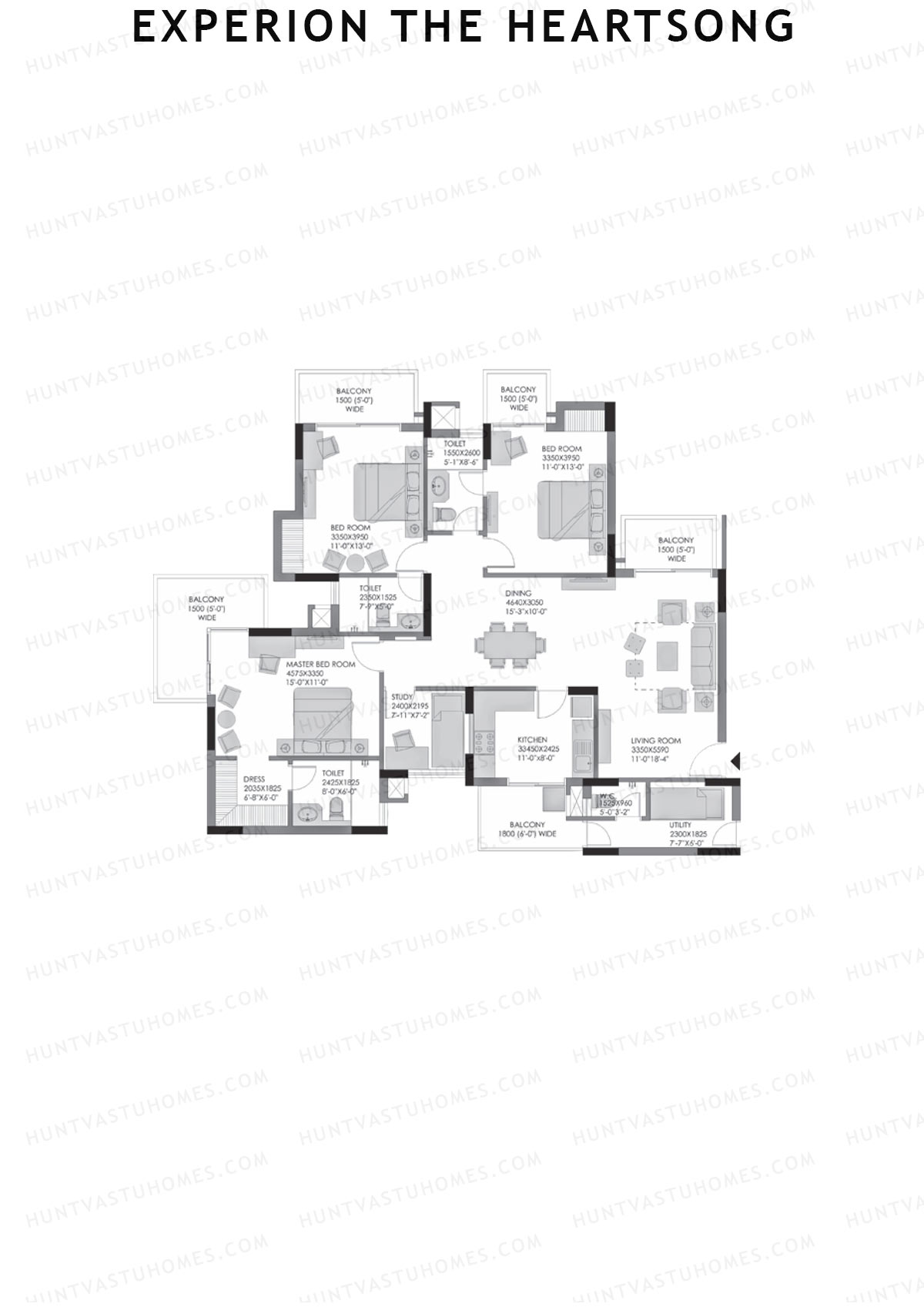 Experion The Heartsong, Tower D1, Unit 2 (Type 4), 3BHK, Super Area 1771   sq ft 