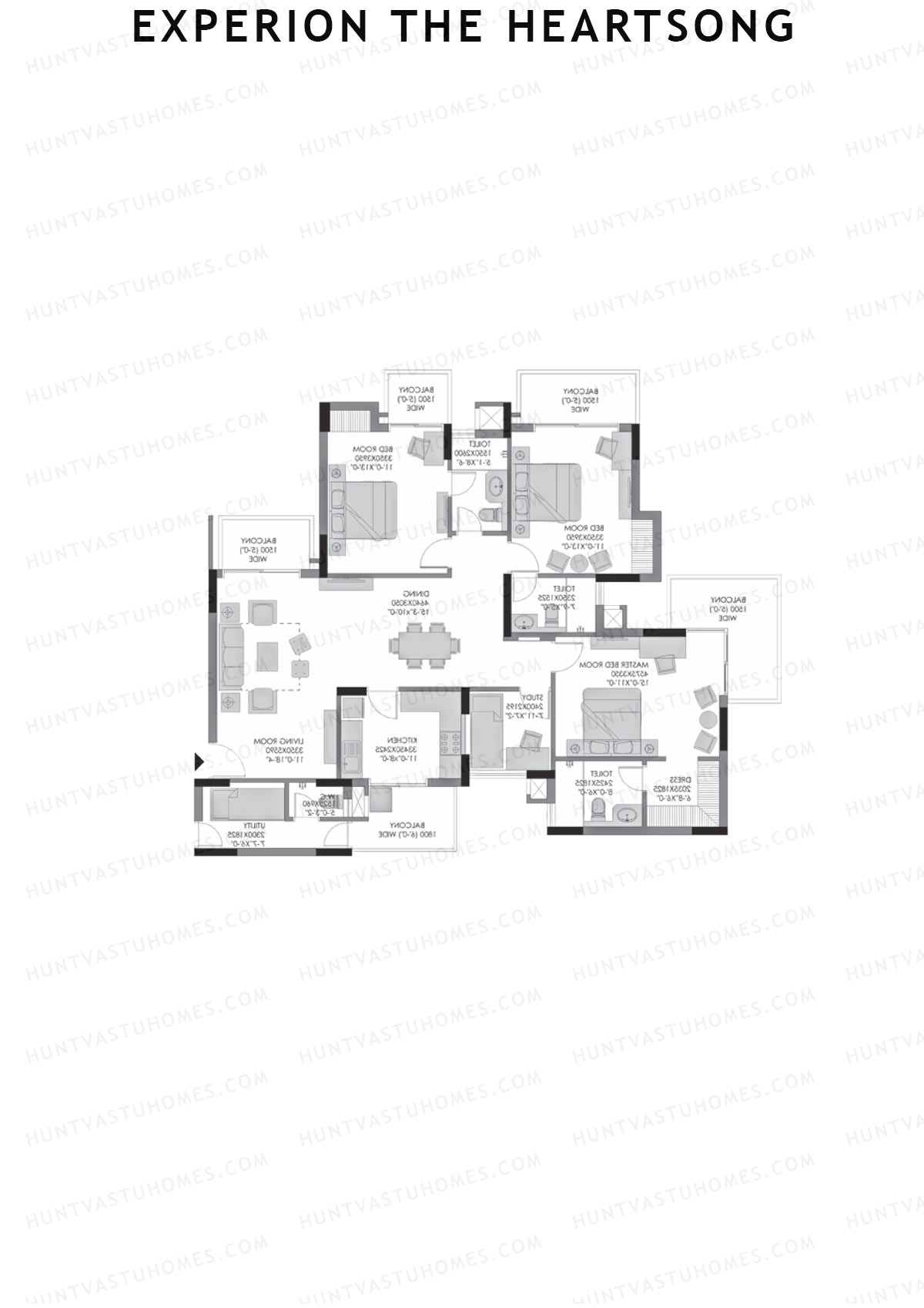 Experion The Heartsong, Tower D1, Unit 3 (Type 4), 3BHK, Super Area 1771   sq ft 