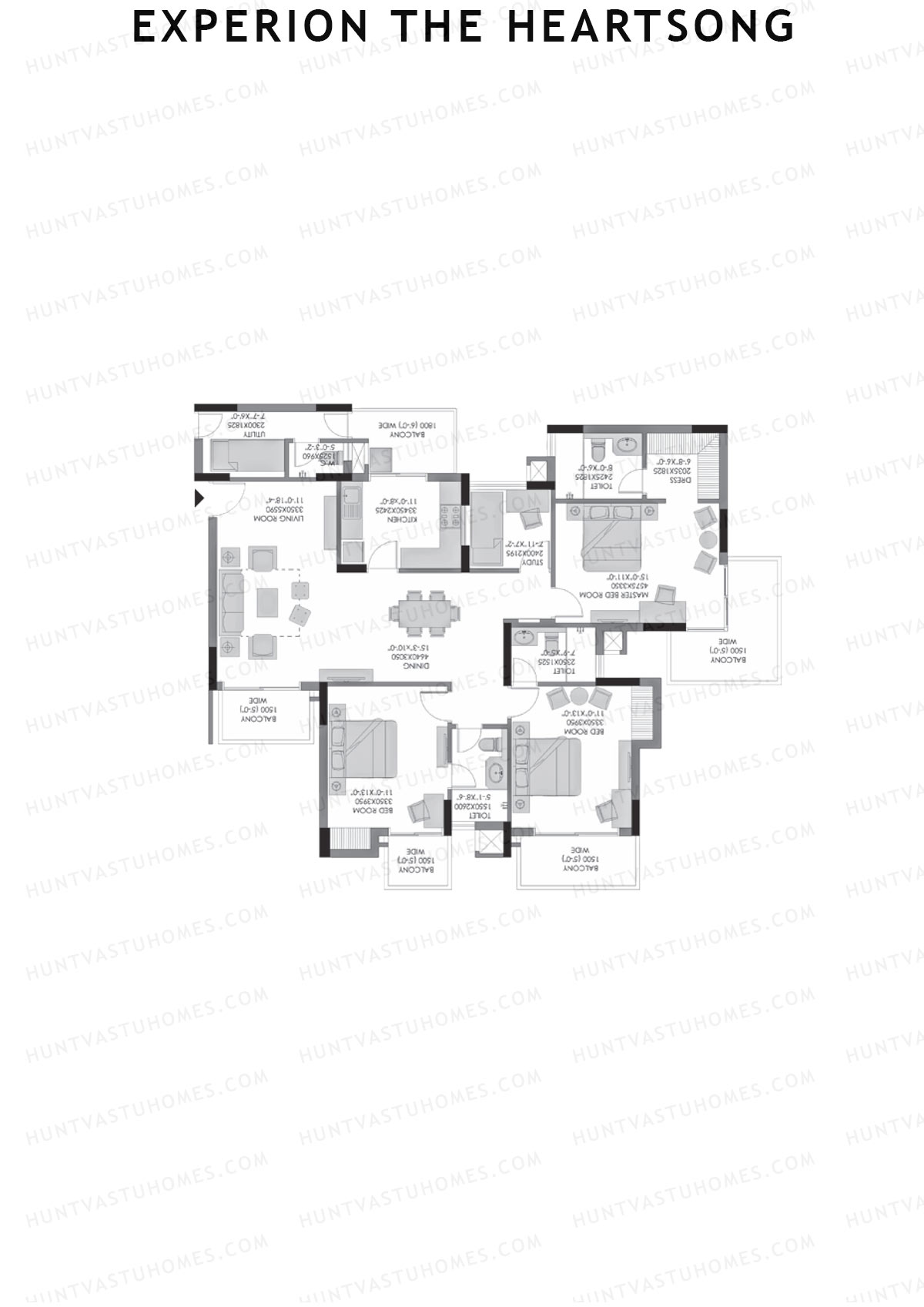 Experion The Heartsong, Tower D1, Unit 4 (Type 4), 3BHK, Super Area 1771   sq ft 