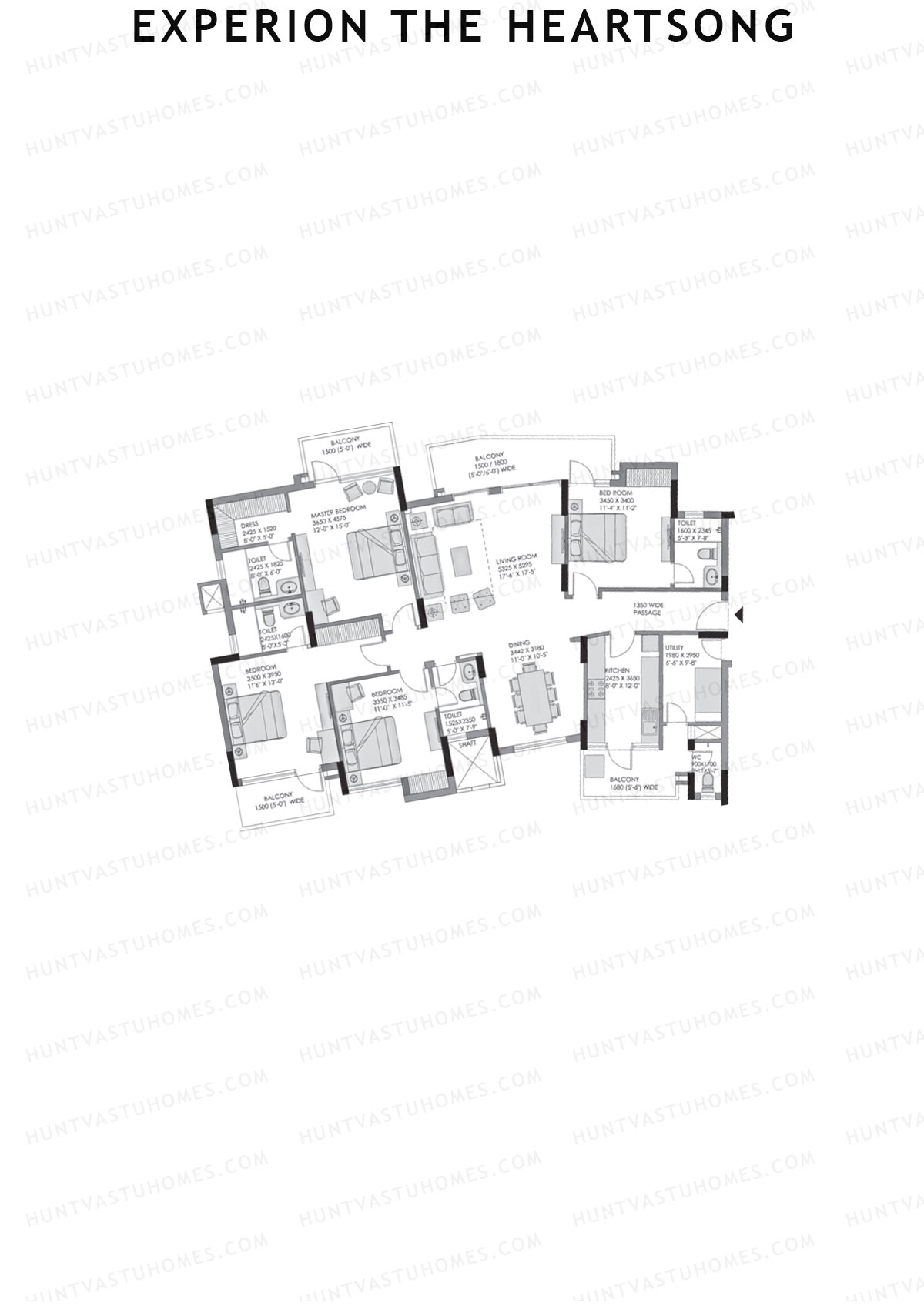 Experion The Heartsong, Tower D2, Unit 1 (Type 5A), 4BHK, Super Area 2088   sq ft 